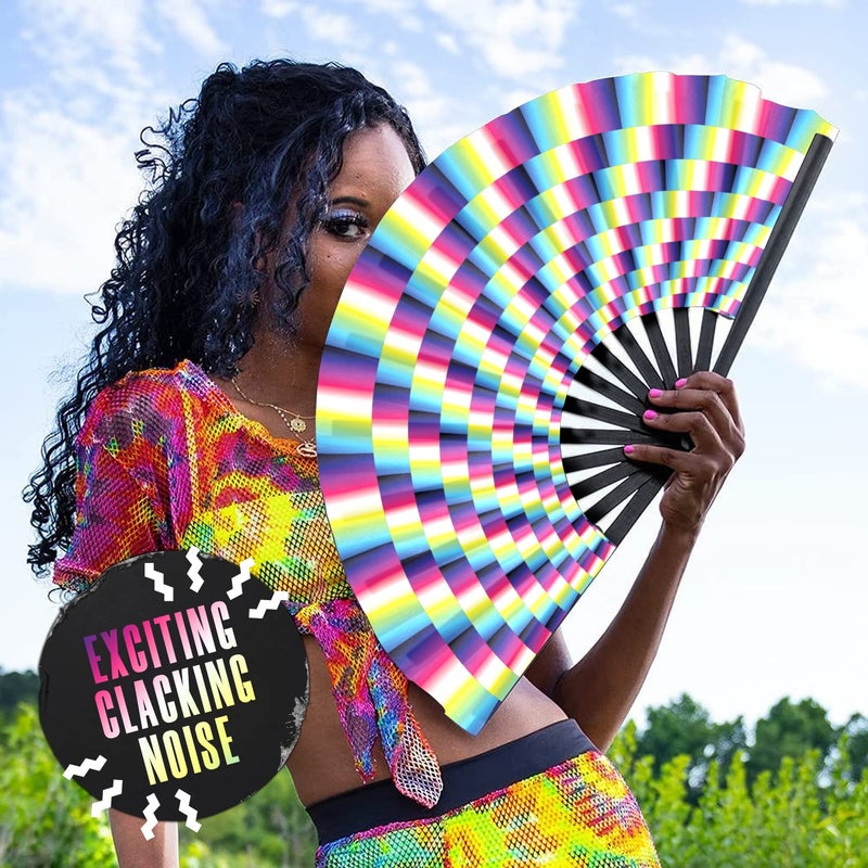 GloFX Folding Fan - Trippy - Large Rave Clack Folding Hand Fan for Men/Women - for EDM, Music Festival, Club, Event, Party, Dance, Performance, Decoration, Gift - Image 5